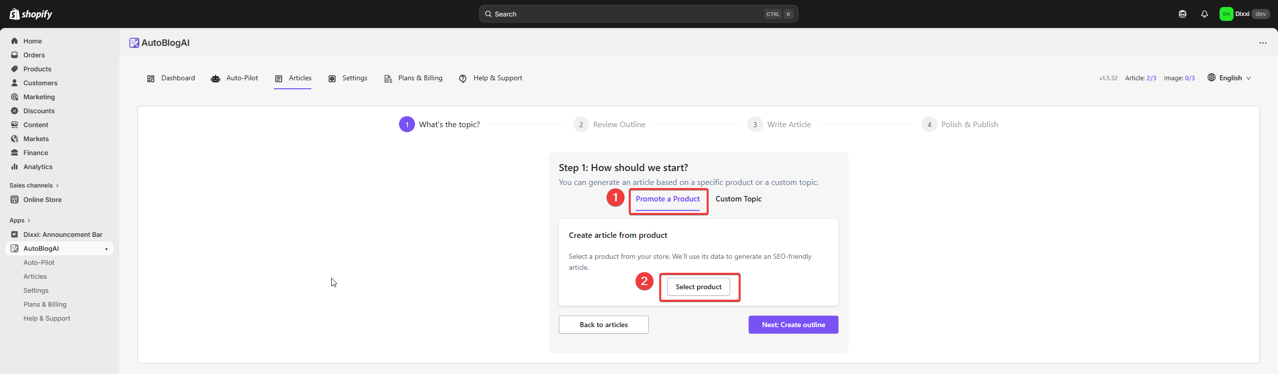 AutoBlog AI promote a product tab