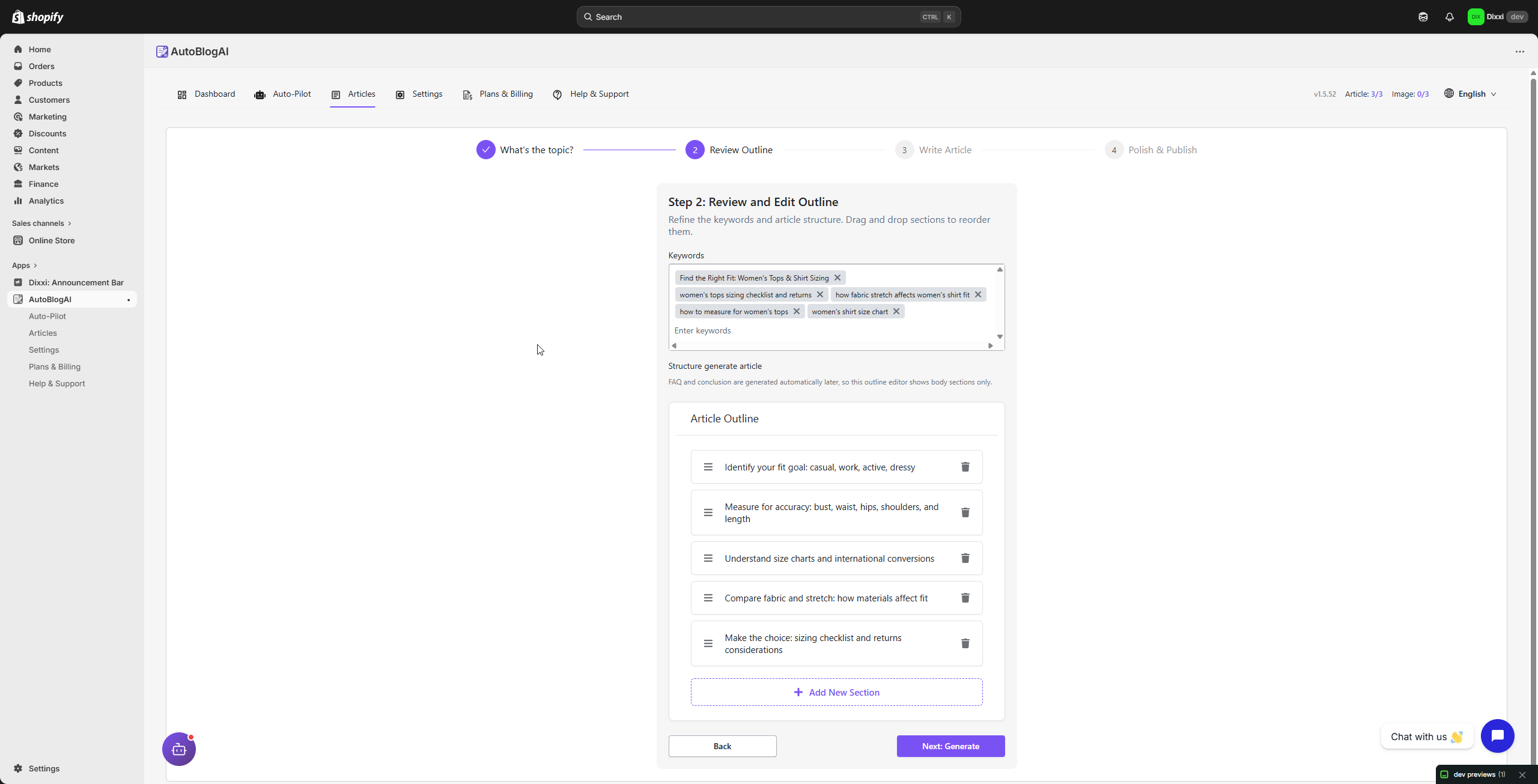 AutoBlog AI outline review screen