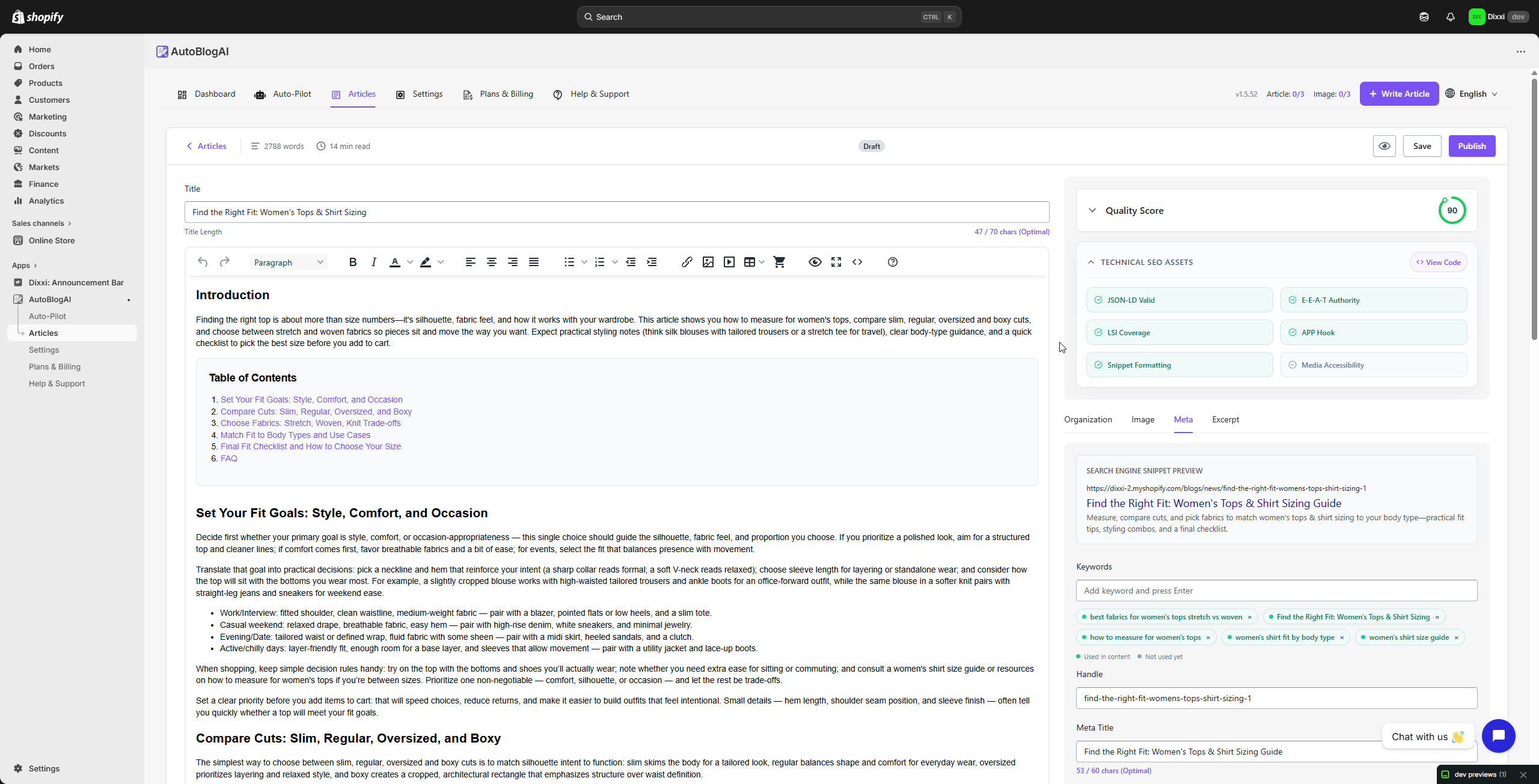 AutoBlog AI editor with quality score and SEO controls